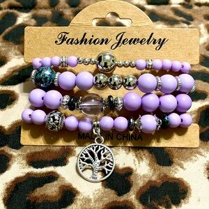 Bracelet-Tree detail round charm beaded 4 pc set